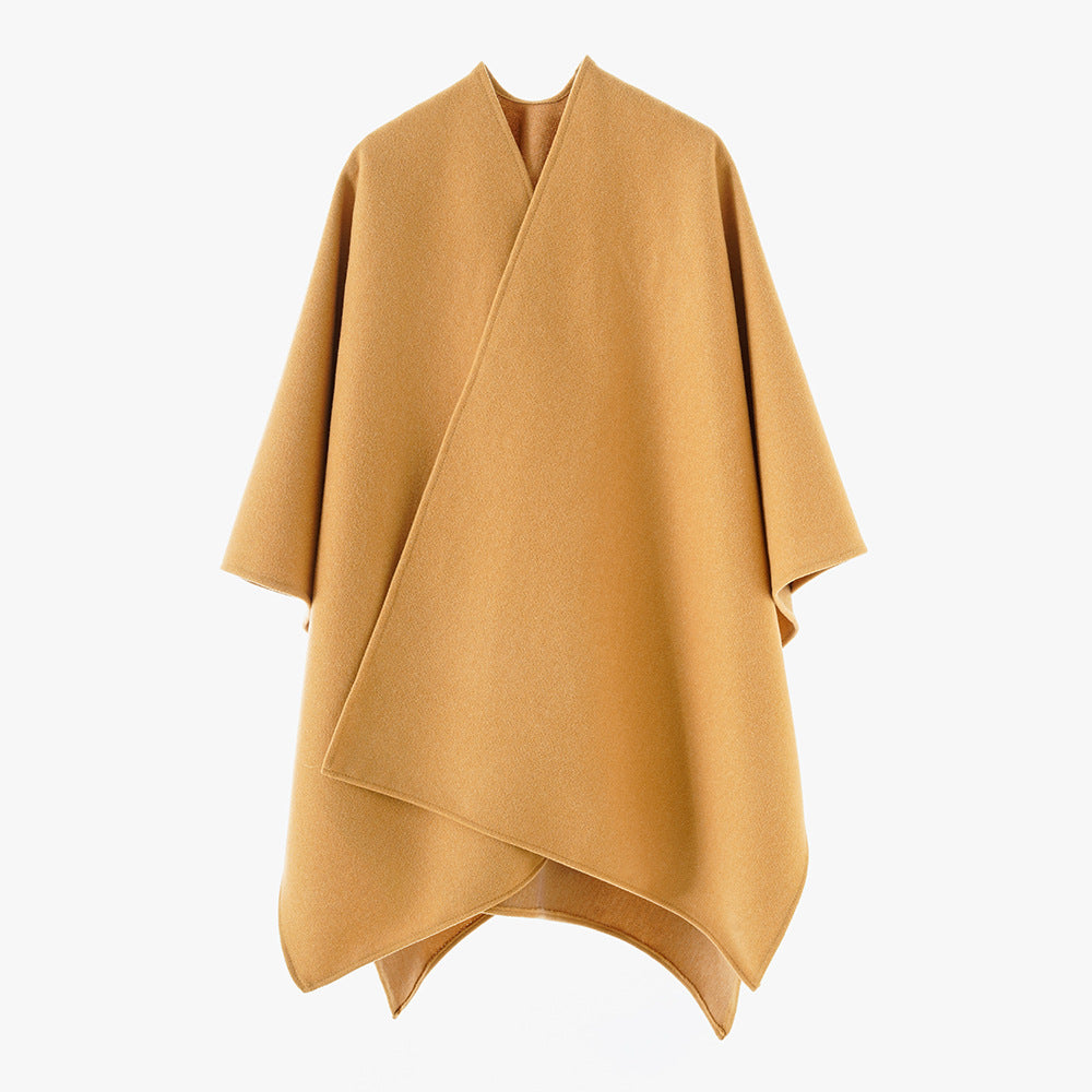 Damen Minimalistischer Wickel‑Capeponcho aus Wollmix mit kastigem Oversize‑Fall – Célinea
