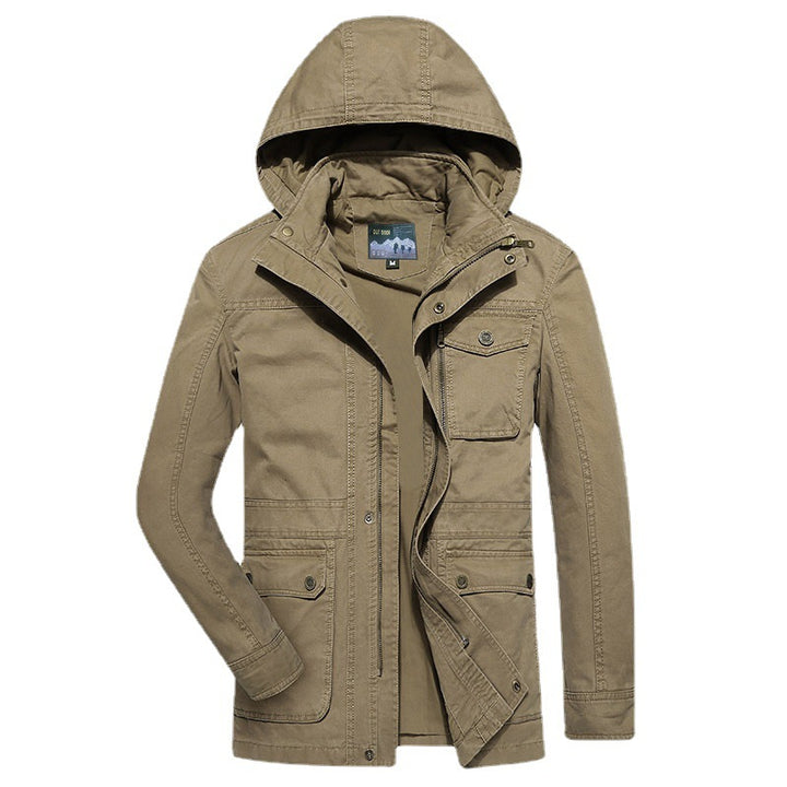 Herren robuste Canvas-Feldjacke mit Kapuze, Mehrfach-Taschen und verstärkten Nähten Echoarchiv