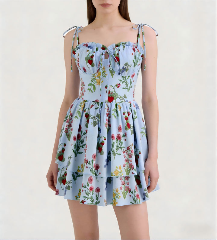 Damen Minikleid mit Blumenmuster und bordeauxfarbenem Unterrock Echo Archiv