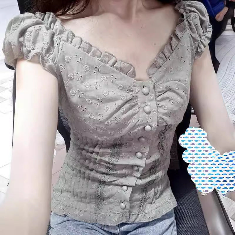 Damen Rüschenshirt mit floralen Details Echo Archiv