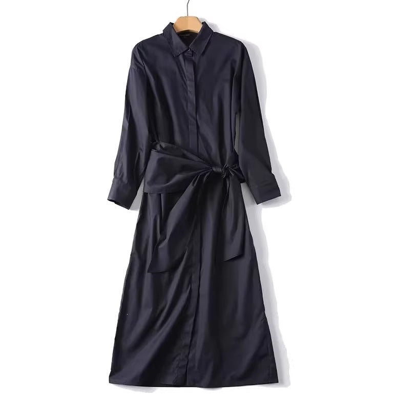 Damen Oversize-Hemdblusenkleid mit seitlichem Knotengürtel und Midilänge Echo Archiv