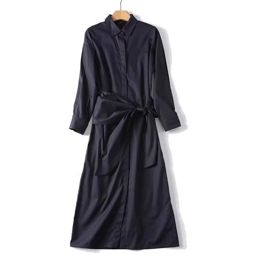 Damen Oversize-Hemdblusenkleid mit seitlichem Knotengürtel und Midilänge Echo Archiv