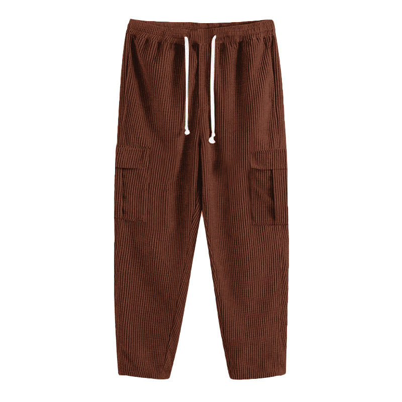 Herren Cord-Cargo-Hose mit elastischem Bund, Kordelzug & aufgesetzten Klappentaschen – Bravaro
