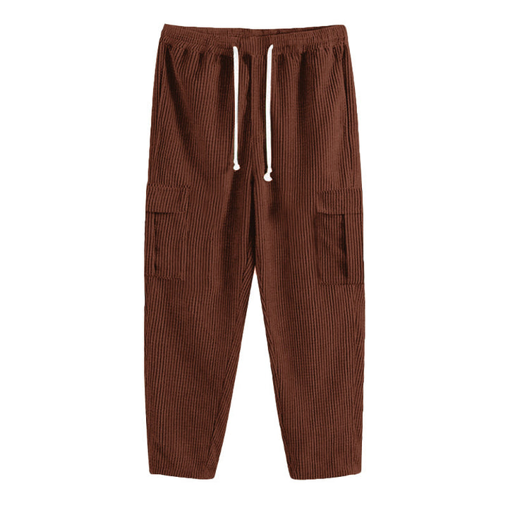 Herren Cord-Cargo-Hose mit elastischem Bund, Kordelzug & aufgesetzten Klappentaschen – Bravaro