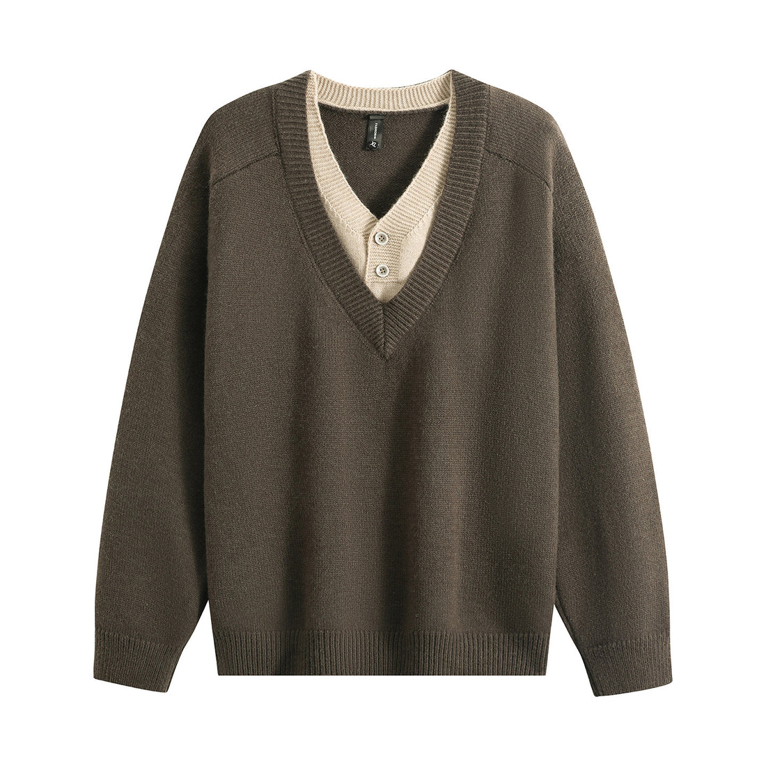 Unisex Oversize V‑Neck Strickpullover mit eingearbeiteter Henley-Optik Echoarchiv