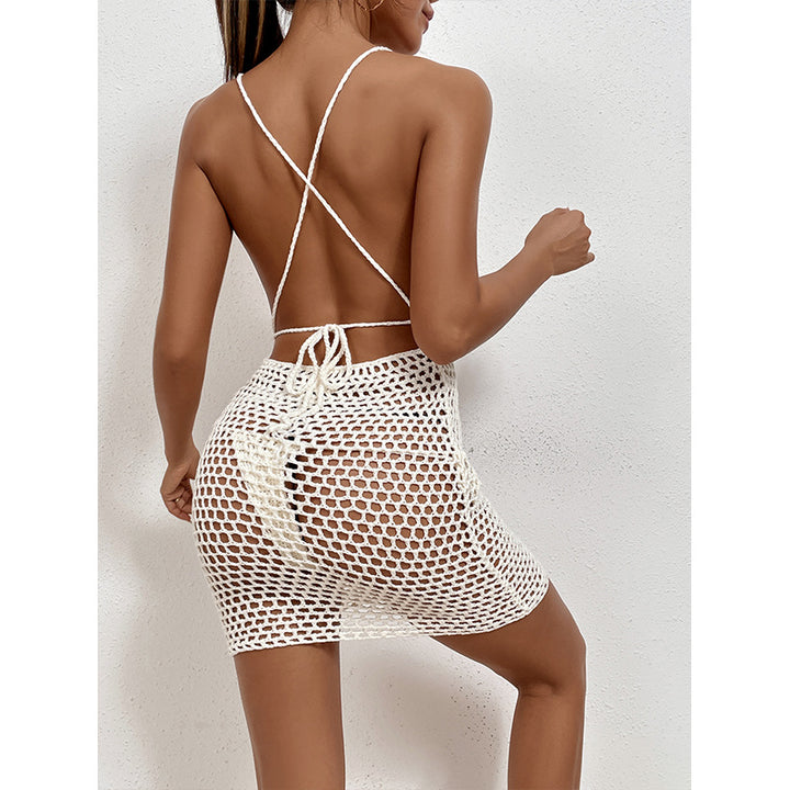Damen Häkel-Strandkleid mit tiefem V-Ausschnitt und transparentem Netzdesign Echo Archiv