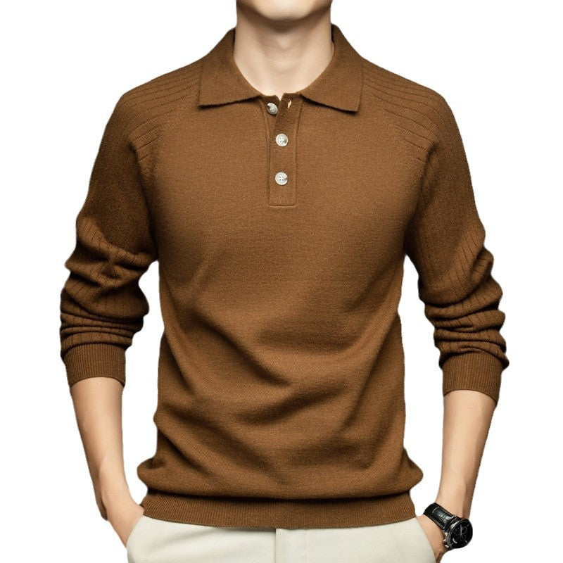 Herren eleganter Strickpullover mit Henley-Kragen und feiner Struktur Echoarchiv