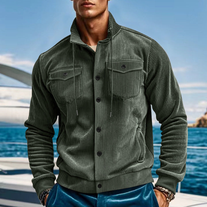 Herren nan lässige fein gerippte Cordjacke mit Stehkragen, Brusttaschen und elastischem Saum Echo Archiv