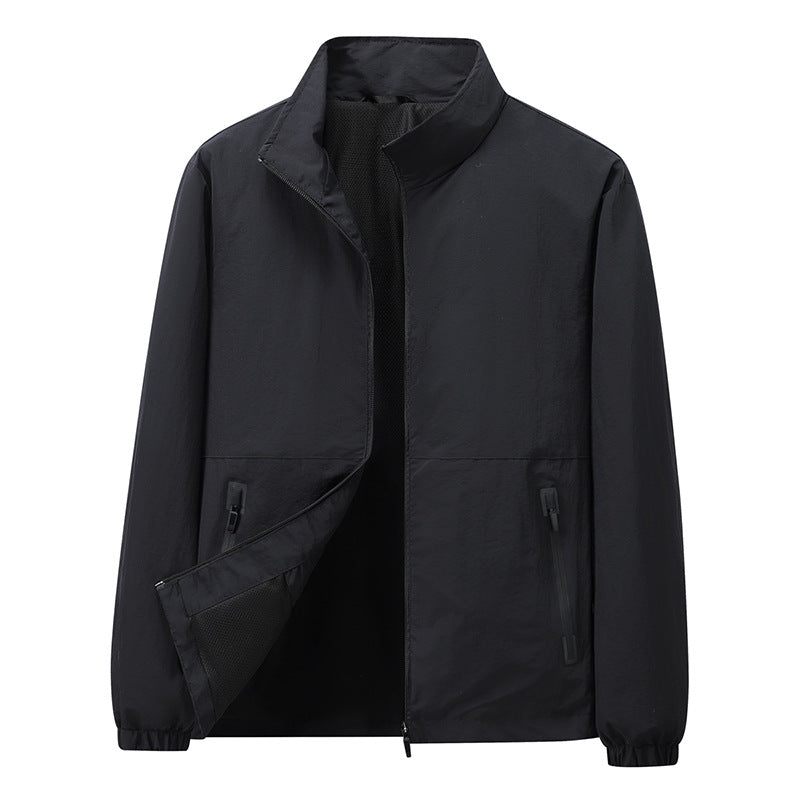 Herren Leichte Windbreaker-Outdoorjacke mit Stehkragen, Zweiwege-Reißverschluss und verdeckten Taschen Echoarchiv