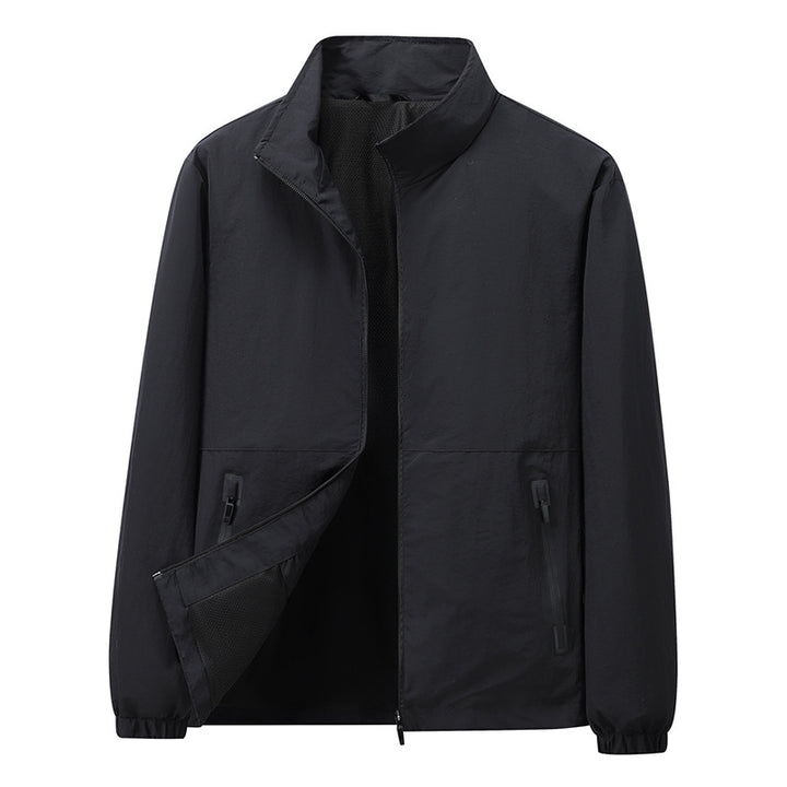 Herren Leichte Windbreaker-Outdoorjacke mit Stehkragen, Zweiwege-Reißverschluss und verdeckten Taschen Echoarchiv