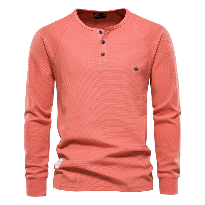 Herren Langarm-Henley-Shirt mit strukturierter Oberfläche und modischer Knopfleiste Echoarchiv