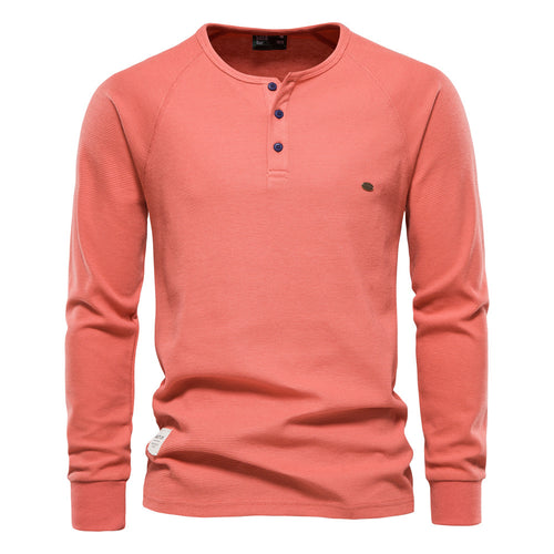 Herren Langarm-Henley-Shirt mit strukturierter Oberfläche und modischer Knopfleiste Echoarchiv