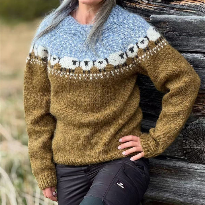 Damen nan Norwegerpullover aus Wollmix mit Rundhalsausschnitt und traditionellem Fair-Isle-Yoke Echo Archiv