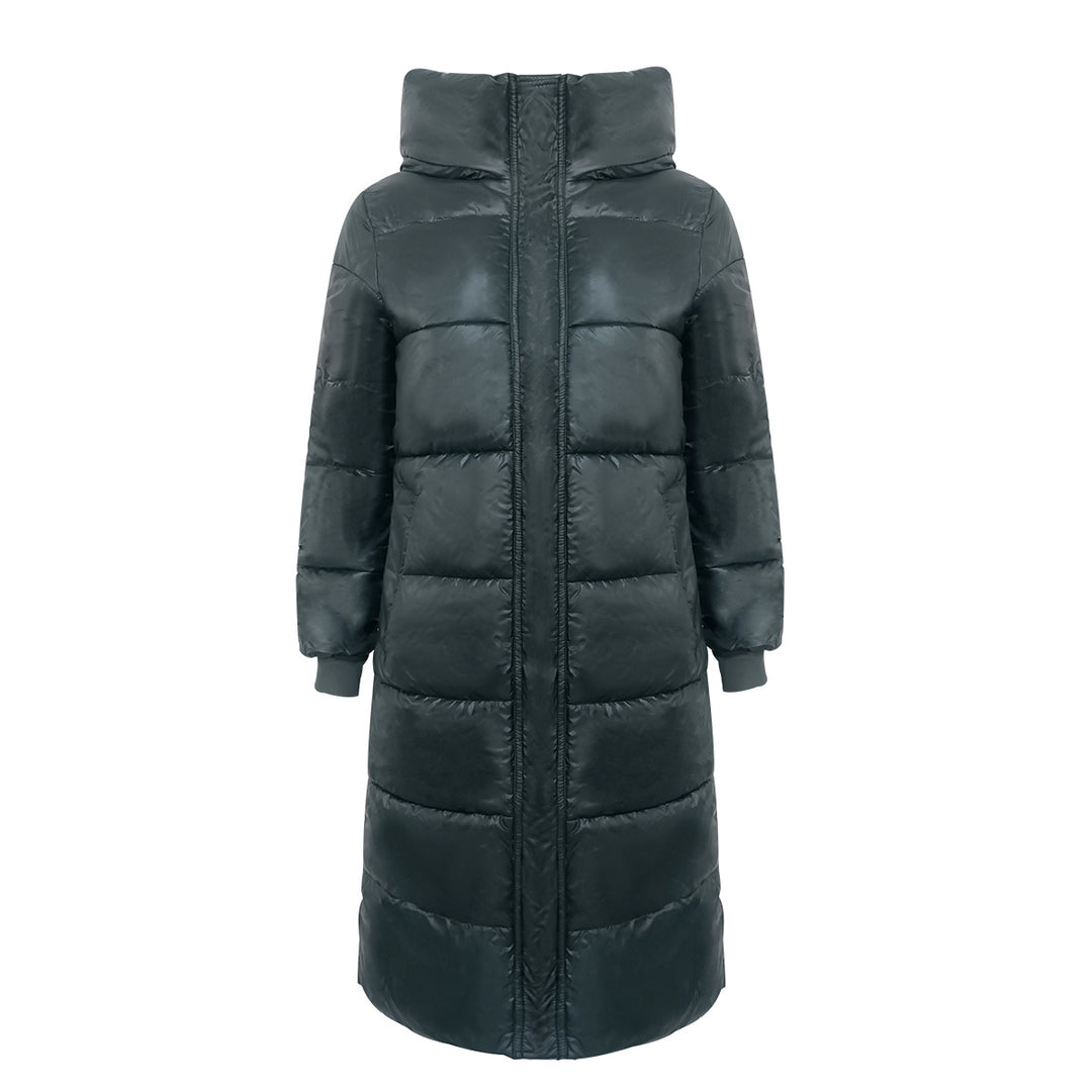 Damen Langer Puffer‑Mantel mit hohem Stehkragen, wattierter Steppung und elastischen Bündchen Echoarchiv