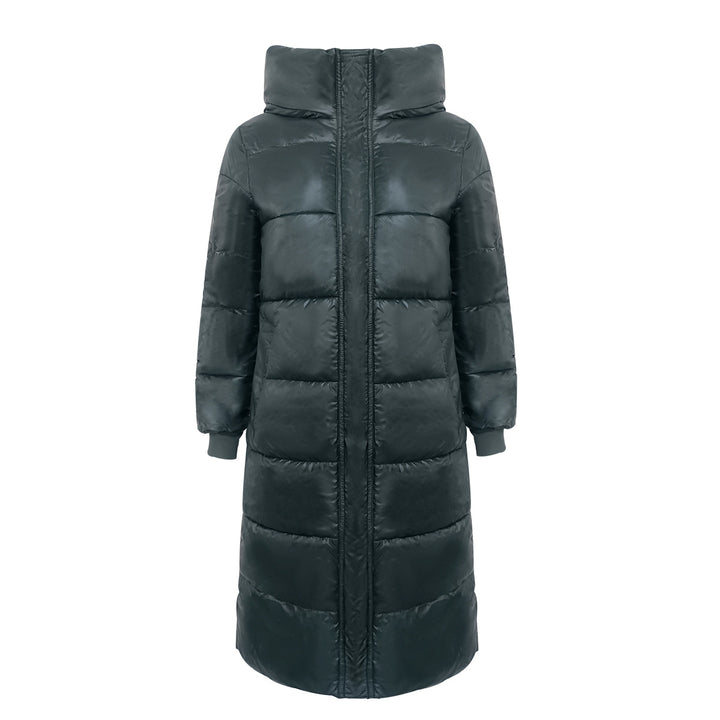 Damen Langer Puffer‑Mantel mit hohem Stehkragen, wattierter Steppung und elastischen Bündchen Echoarchiv