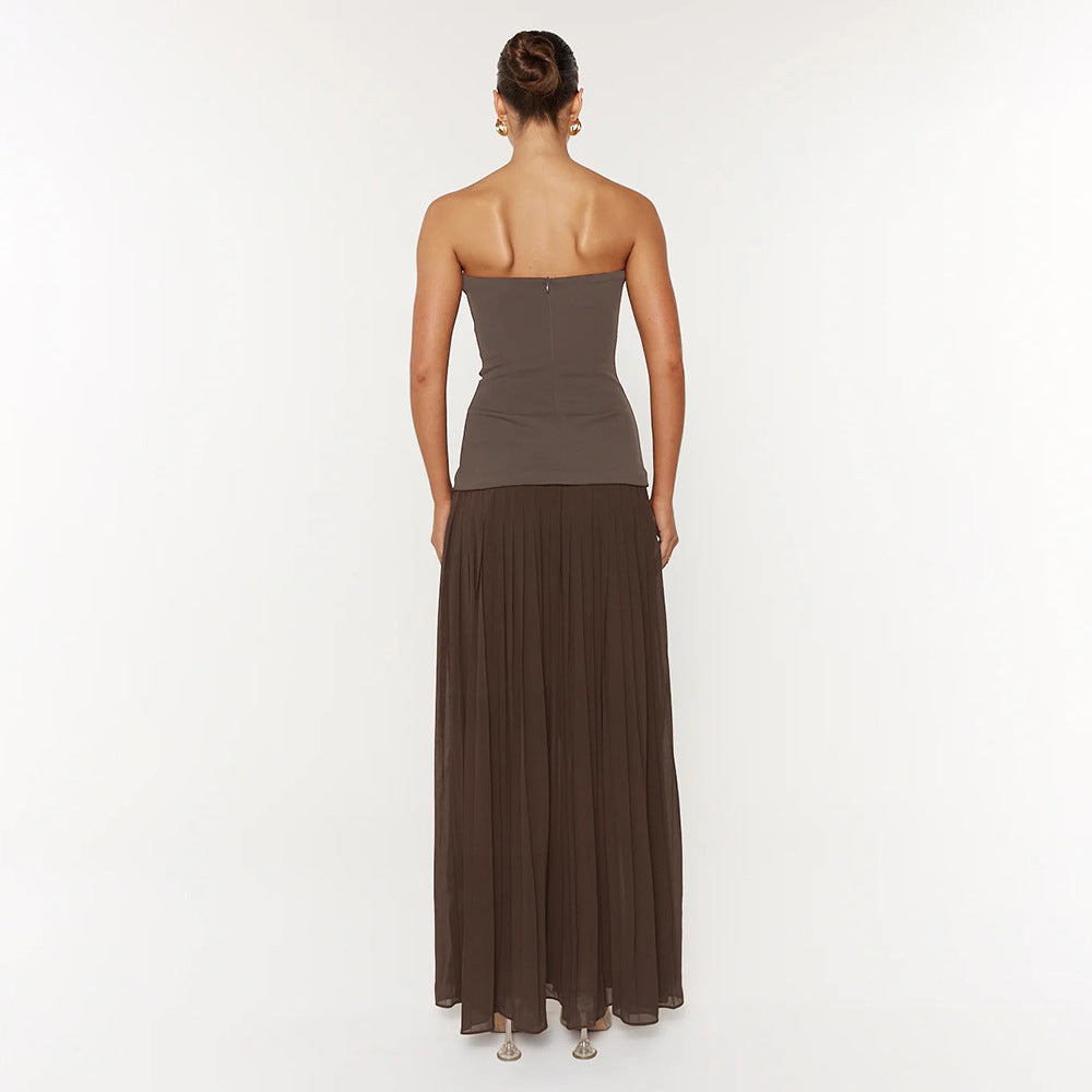Damen Elegantes Maxikleid mit tiefem V-Ausschnitt und fließendem Rock Echo Archiv