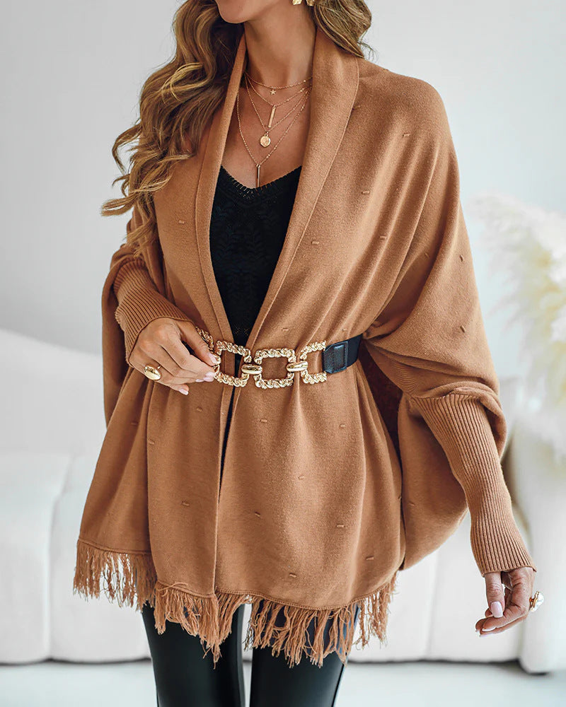 Damen Eleganter Strickponcho mit Fransen Echo Archiv