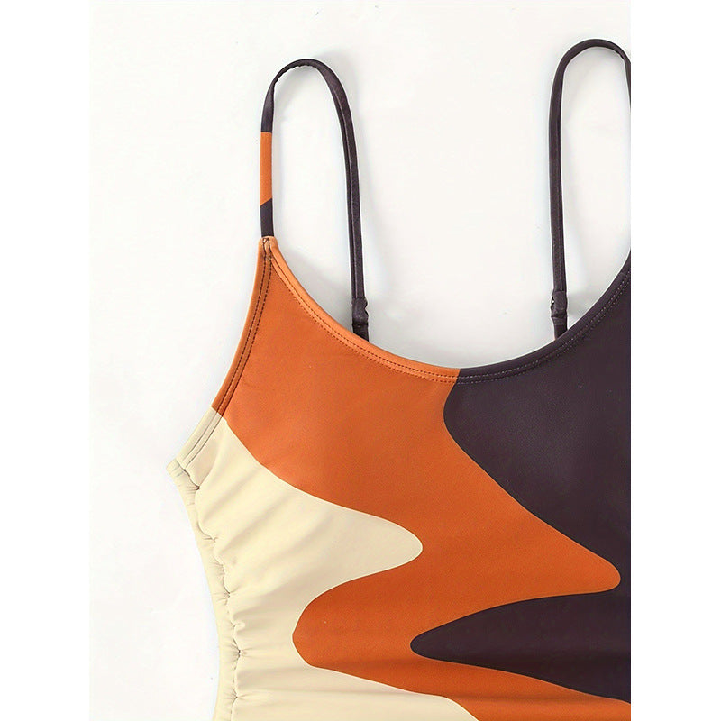 Damen Einteiler Badeanzug mit asymmetrischem Muster und verstellbarem Bindeband Echo Archiv