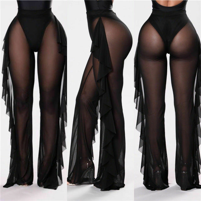 Damen Elegante und luftige Transparent-Hose mit Rüschendetails Echo Archiv