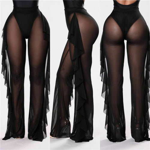 Damen Elegante und luftige Transparent-Hose mit Rüschendetails Echo Archiv