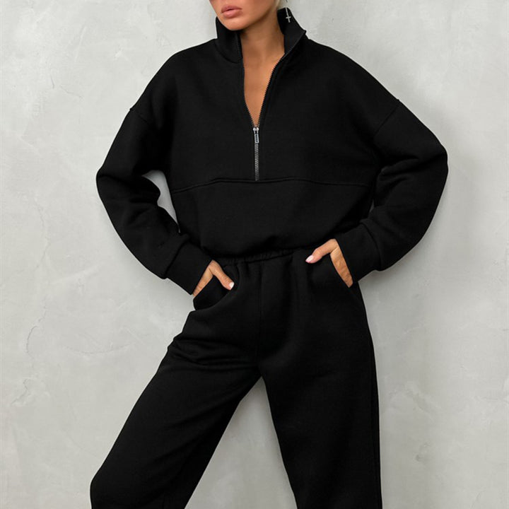 Damen nan cropped Half-Zip Fleece-Set zweiteilig mit hohem Bund und elastischen Bündchen Echo Archiv