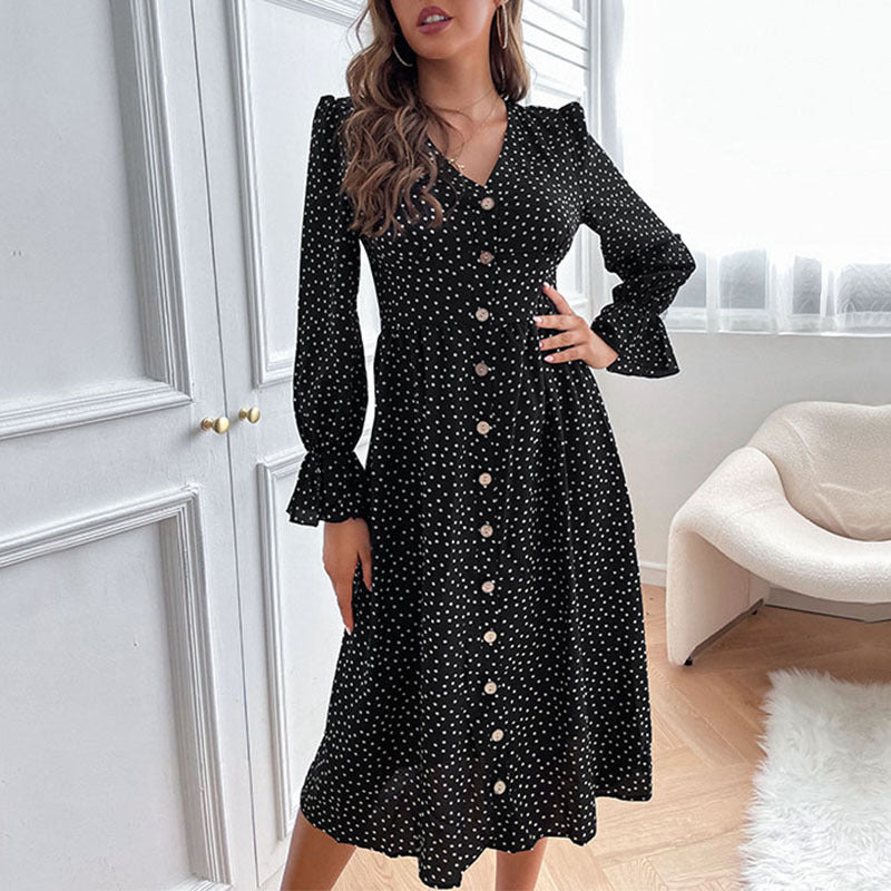 Damen Elegantes Polka-Dots Kleid mit Knopfdetails Echo Archiv