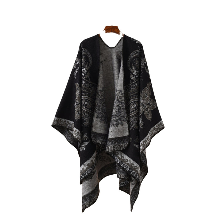 Damen Eleganter Jacquard-Poncho mit Paisley-Muster und offener Vorderseite – Avérine