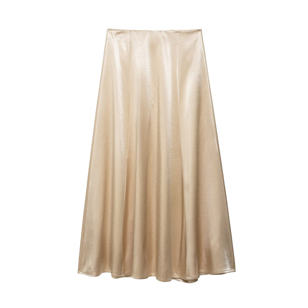 Damen Zweiteiliges Satin-Set mit Cape-Top und fließendem A-Linien-Rock Echo Archiv