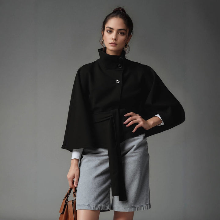 Damen nan kastiges Kurzcape Mantel mit Stehkragen und Bindegürtel Echo Archiv