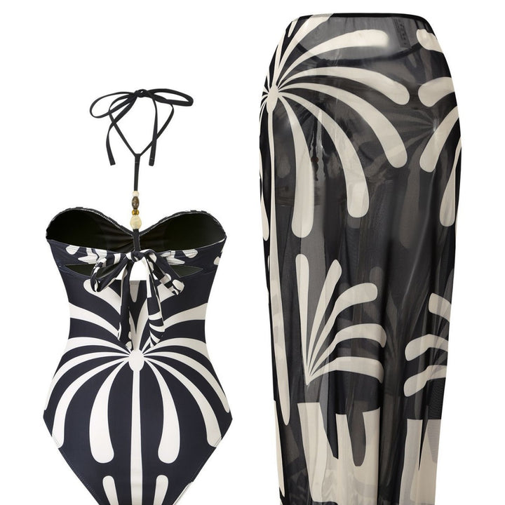 Damen Eleganter Bandeau-Badeanzug mit passendem transparenter Langrock Echo Archiv