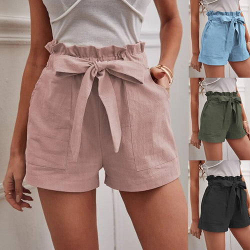 Damen Leichte Shorts mit dekorativem Bindegürtel und elastischem Bund Echoarchiv