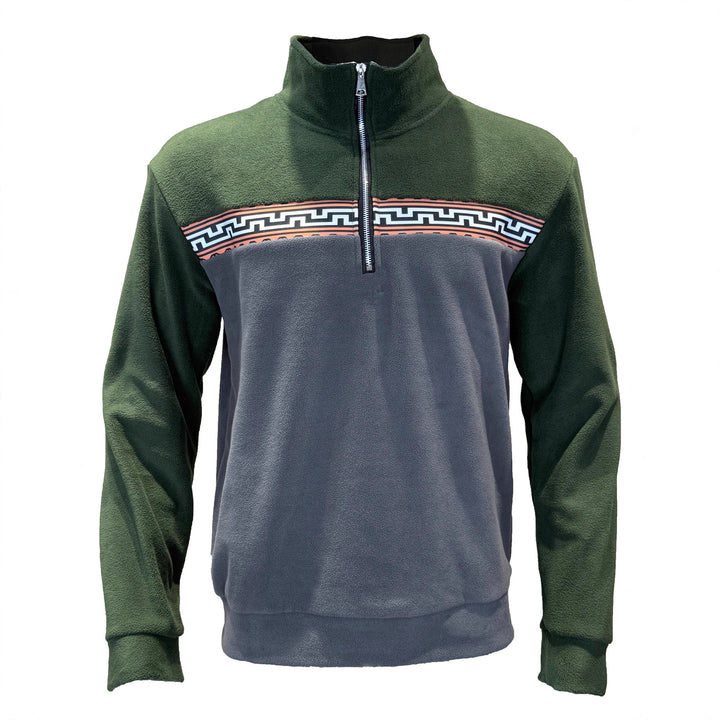 Herren Fleece-Pullover mit stylishem Stehkragen und farblich abgesetztem Muster Echoarchiv