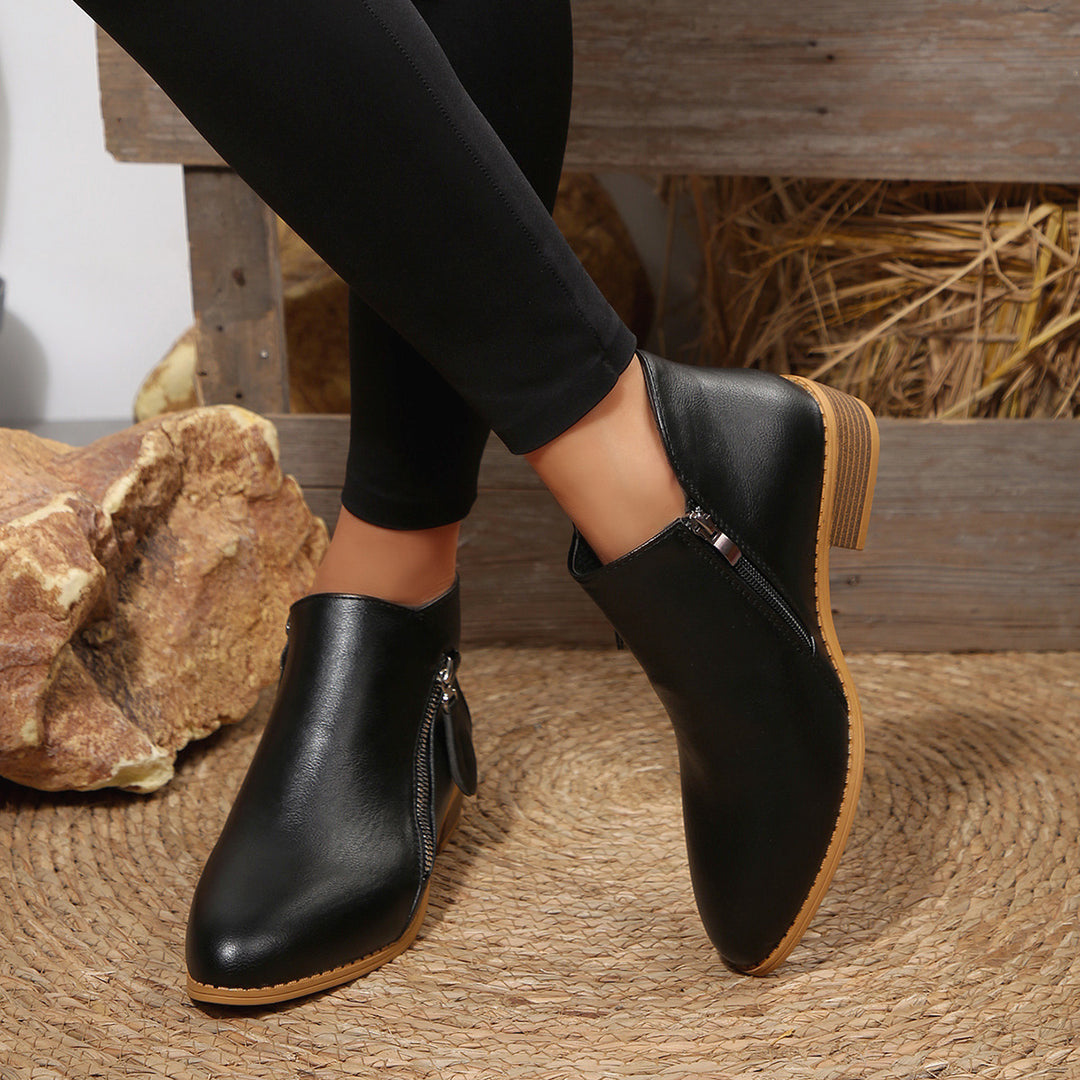 Damen Kurze Ankle-Boots mit seitlichem Reißverschluss und gestapeltem Blockabsatz Echoarchiv