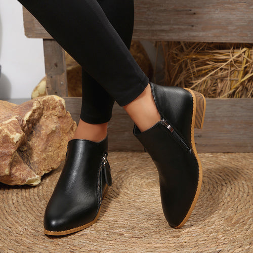 Damen Kurze Ankle-Boots mit seitlichem Reißverschluss und gestapeltem Blockabsatz Echoarchiv