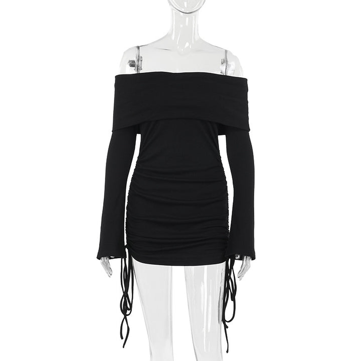 Damen Off-Shoulder Mini-Kleid mit Raffung und langen Ärmeln Echo Archiv