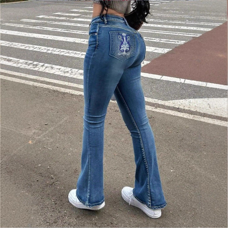 Damen Hochtaillierte Bootcut-Jeans mit formendem Bund und leichtem Schlag Echo Archiv