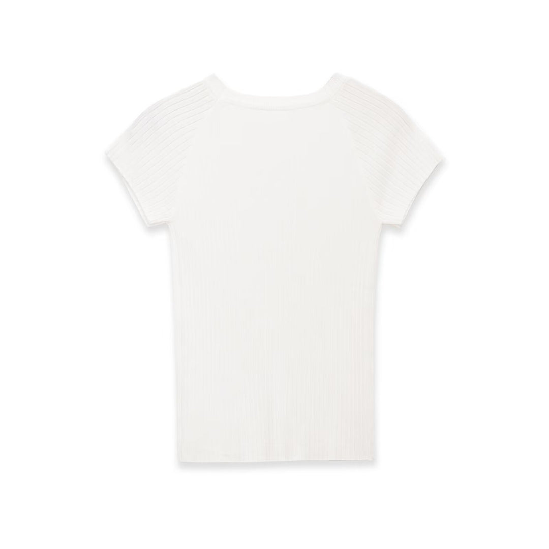Damen figurbetontes Ripp-T-Shirt mit kurzen Ärmeln Echo Archiv