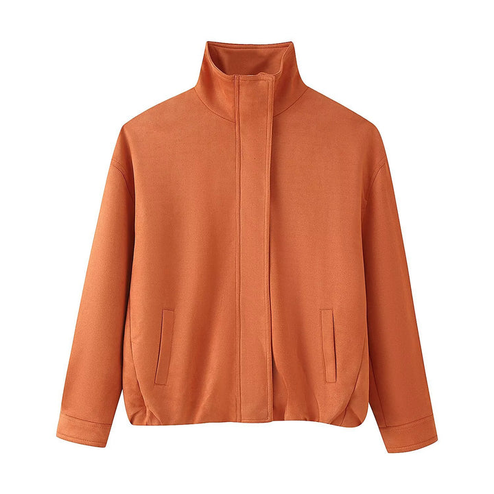 Damen Minimalistische Stehkragen-Übergangsjacke mit verdecktem Reißverschluss und Eingrifftaschen Echo Archiv