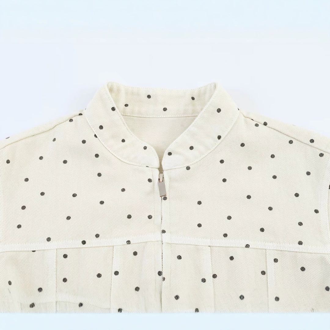 Damen Gepunktete Cropped-Jacke mit Stehkragen, Reißverschluss und aufgesetzten Taschen Echo Archiv