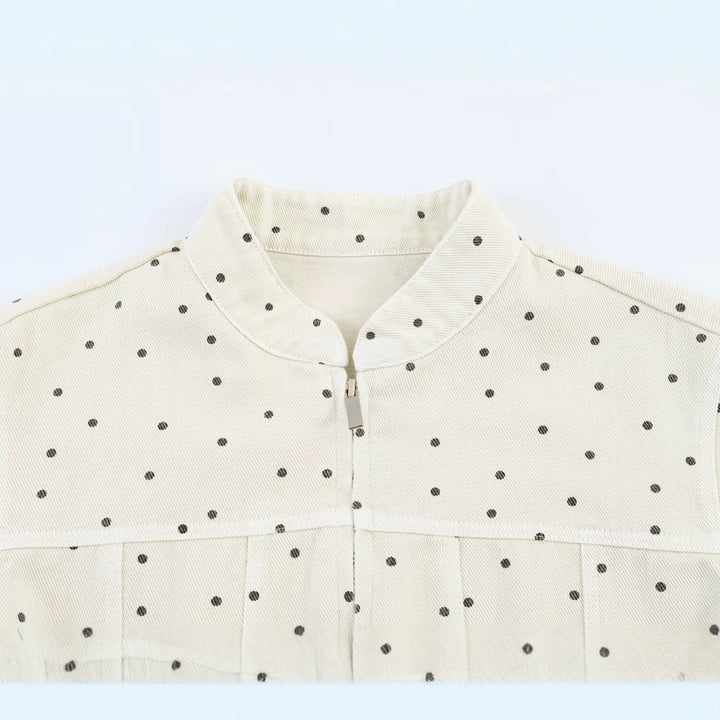 Damen Gepunktete Cropped-Jacke mit Stehkragen, Reißverschluss und aufgesetzten Taschen Echo Archiv