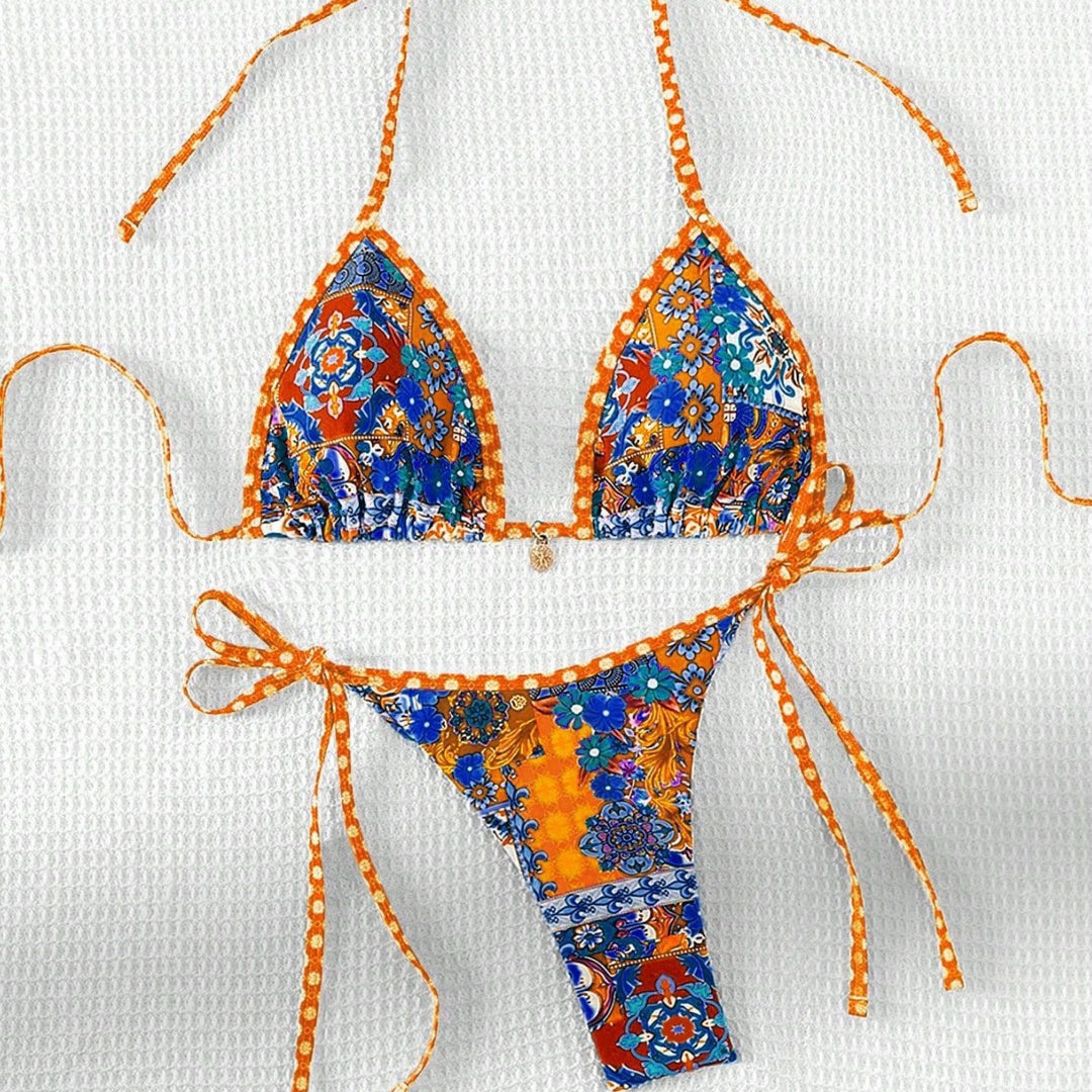 Damen Triangel-Bikini mit buntem floralen Muster und verstellbaren Bändern Echo Archiv