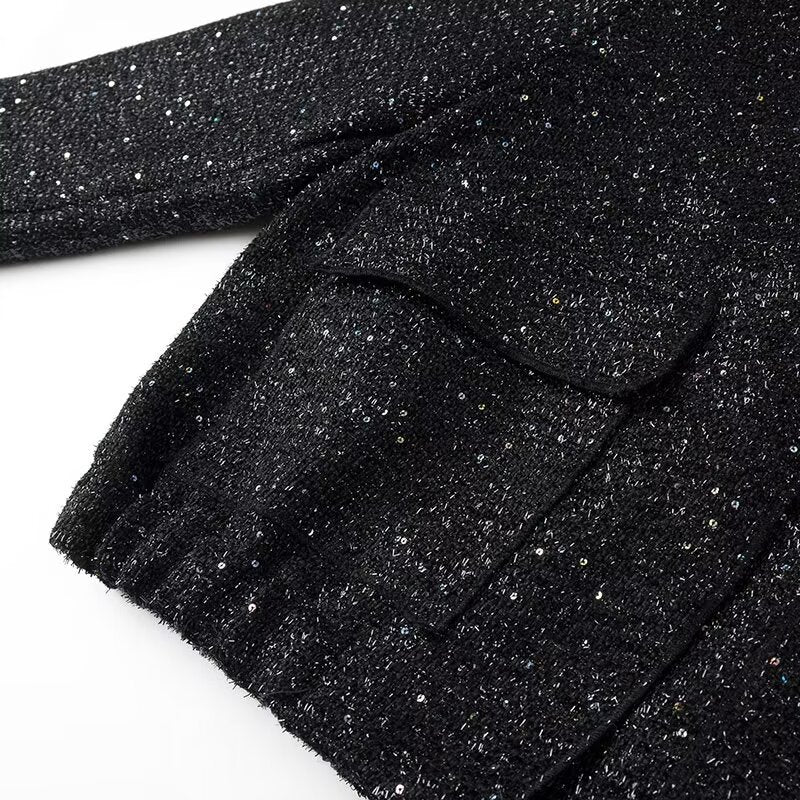 Damen nan glitzernde kurze Boxy-Jacke mit elastischem Saum und dezentem Stehkragen Echo Archiv