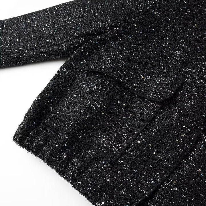 Damen nan glitzernde kurze Boxy-Jacke mit elastischem Saum und dezentem Stehkragen Echo Archiv