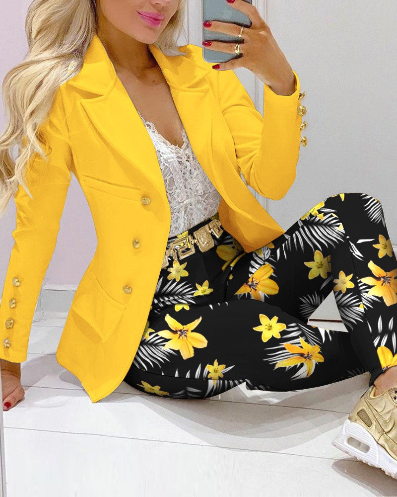 Damen Zweiteiliges Blazer-und-Hose-Set mit Schmetterlingsprint und glamourösem Glitzereffekt – Valéne
