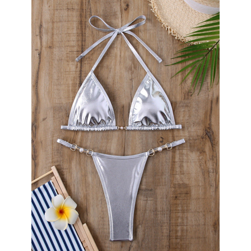 Damen Triangel-Bikini mit Metallic-Finish und goldenen Schmuckdetails Echo Archiv