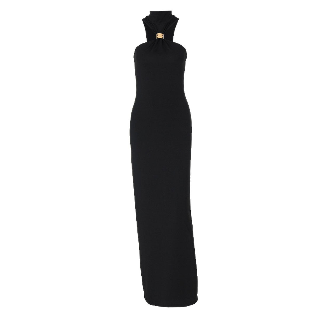 Damen elegantes langes Abendkleid mit halbem Kragen und edlen Akzenten Echo Archiv