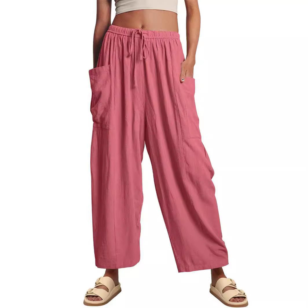 Damen nan weite Palazzohose aus leichtem Leinenmix mit Tunnelzug und seitlicher Tasche Echo Archiv