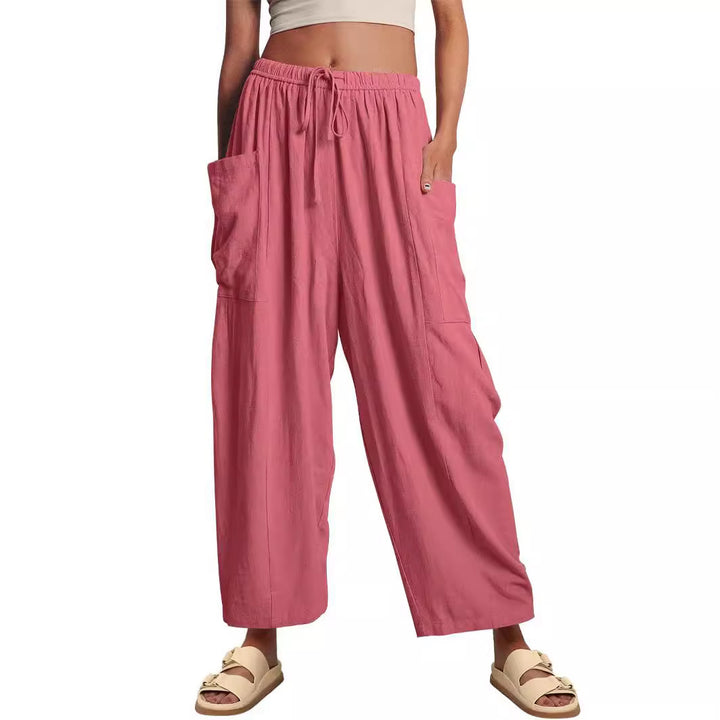 Damen nan weite Palazzohose aus leichtem Leinenmix mit Tunnelzug und seitlicher Tasche Echo Archiv