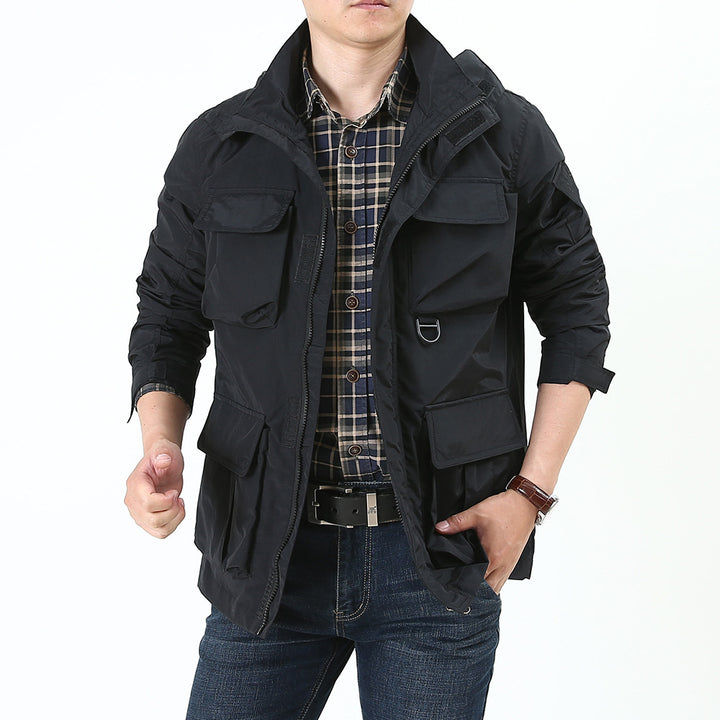 Herren urbane Feldjacke mit Mehrfach‑Taschen, windabweisender Oberfläche und verdeckter Kapuze Echo Archiv