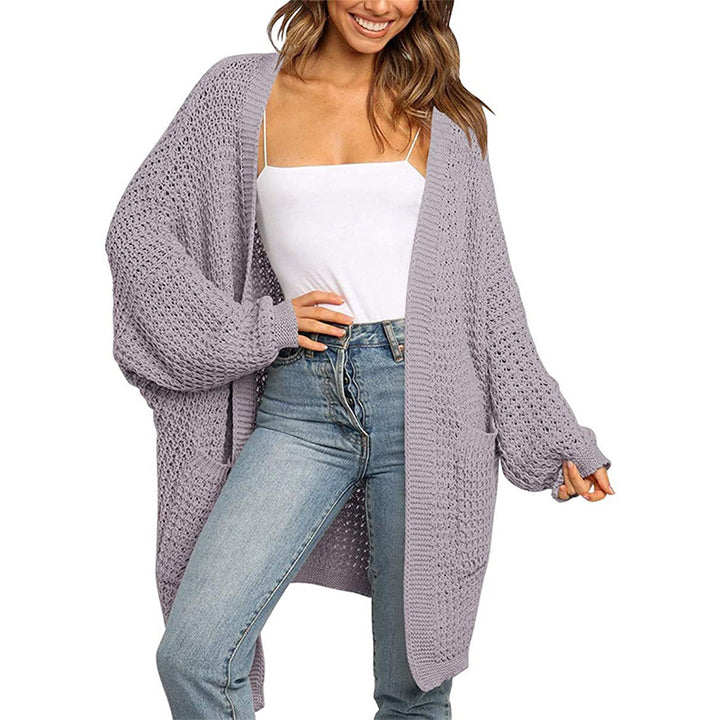 Damen Langer Offener Grobstrick-Cardigan im Cocoon-Schnitt mit Eingrifftaschen Echo Archiv